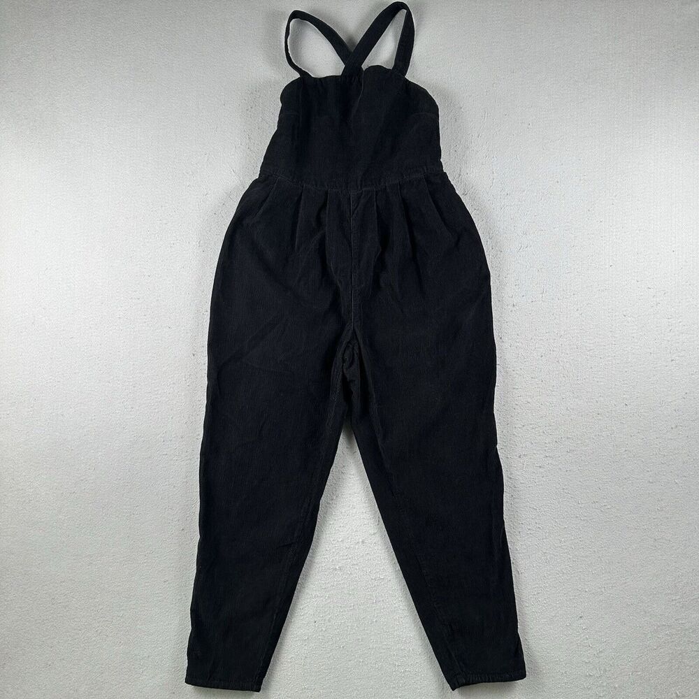 Free People Overalls Women's Small Black Corduroy Pleated Pockets Tie Strap